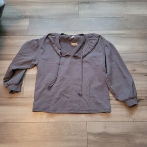 Aerie Gray Long Sleeve Pullover with Tie